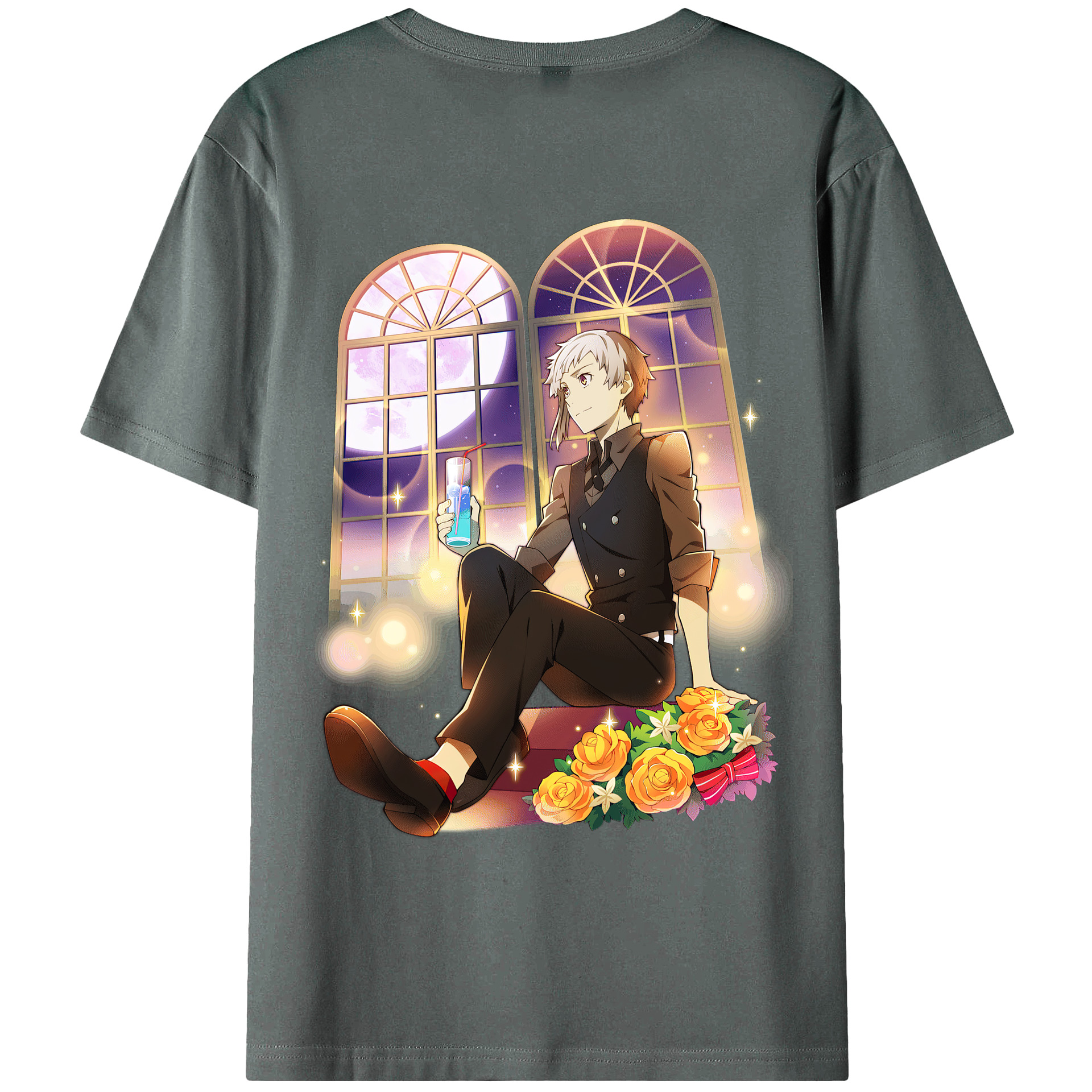 （画像用） 文豪ストレイドッグス Bungo Stray Dogs 綿100％ メンズ半袖Tシャツ（バックプリント） 通気性